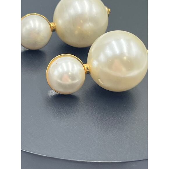 Lele Sadoughi Designer Large White Faux Pearl Double Drop Pierced Earrings - Picture 11 of 12